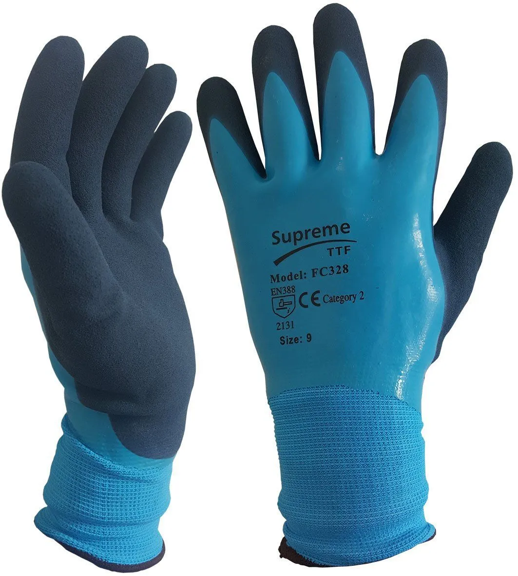 120 Pairs Blue Aqua Waterproof Latex Coated Work Gloves