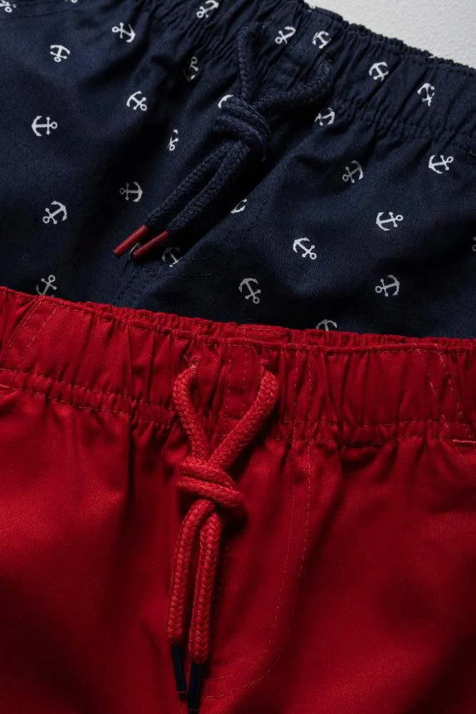 2 Pack Boat Shorts Navy & Red