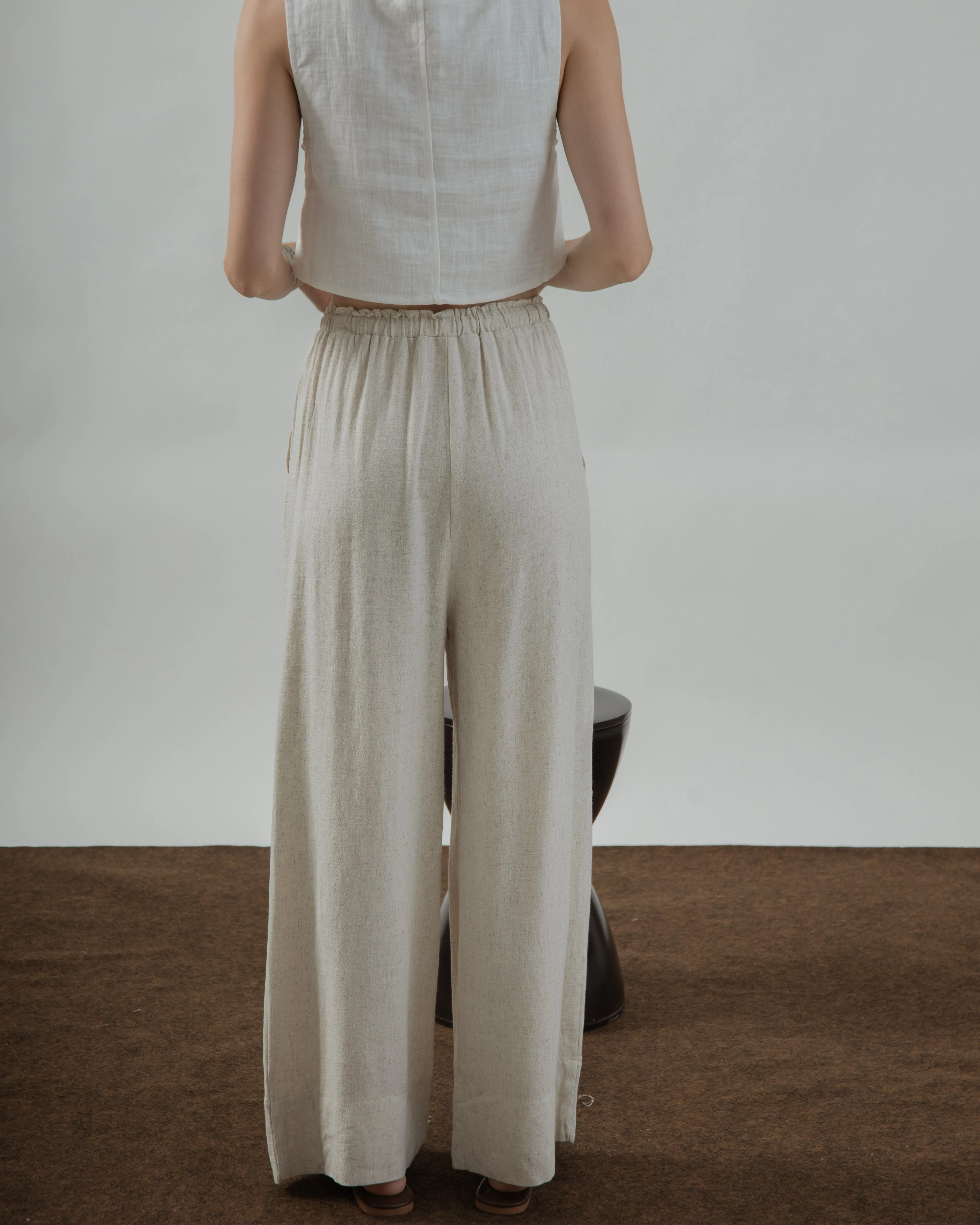 Alexa Linen Drawstring Trousers (Bone)