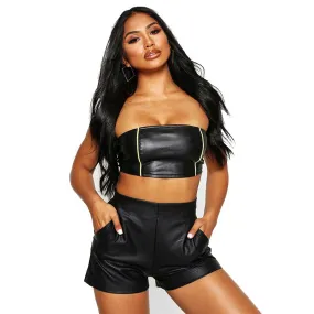 Aria Women's Real Leather High Waisted Tailored Shorts Black