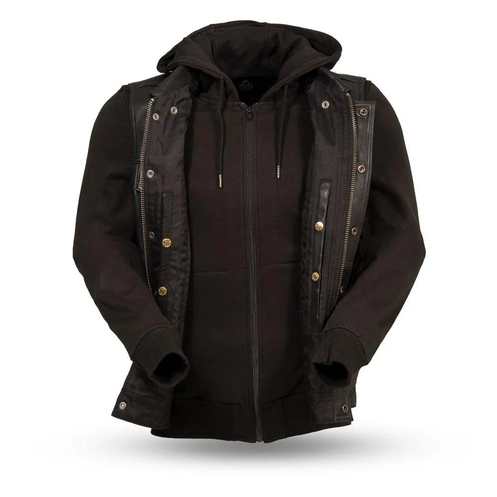 Black Leather "Kent" Motorcycle Vest w/ Removable Layered Sweatshirt