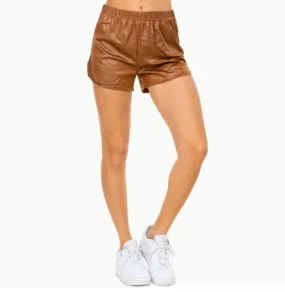 Brown Pleather Shorts