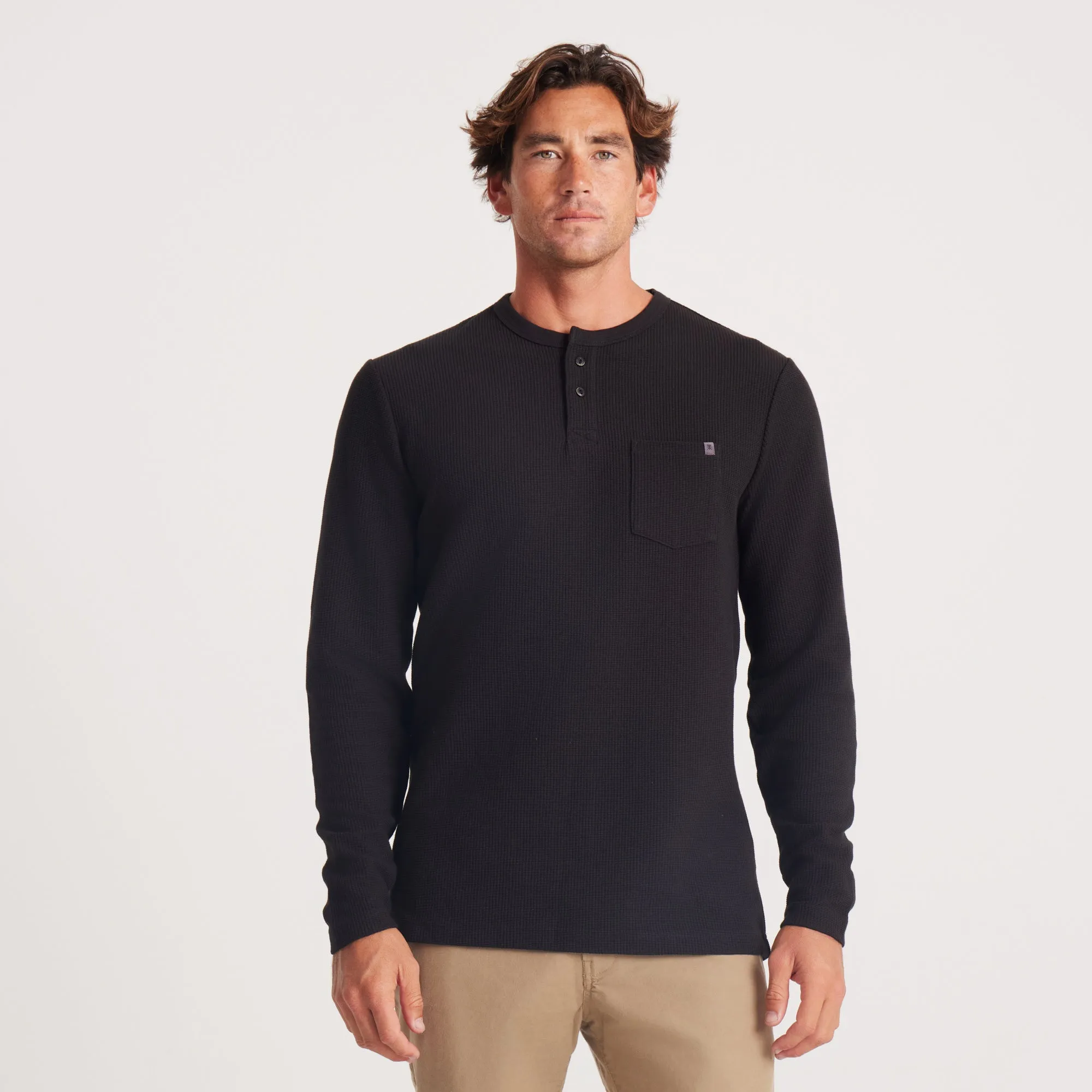 Companion Long Sleeve Thermal Henley - Black