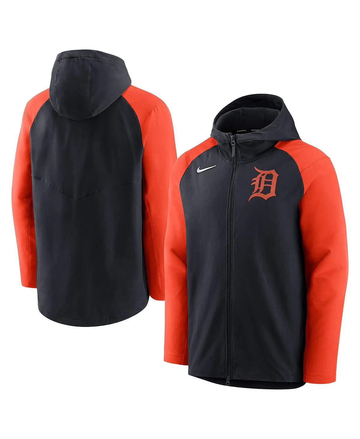 Detroit Tigers Authentic Collection Performance Nike Men's Navy Orange Full Zip Raglan Hoodie