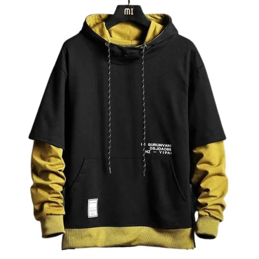 Faux Layered Men's Hoodie: Skater/Streetwear Casual Up To 5XL