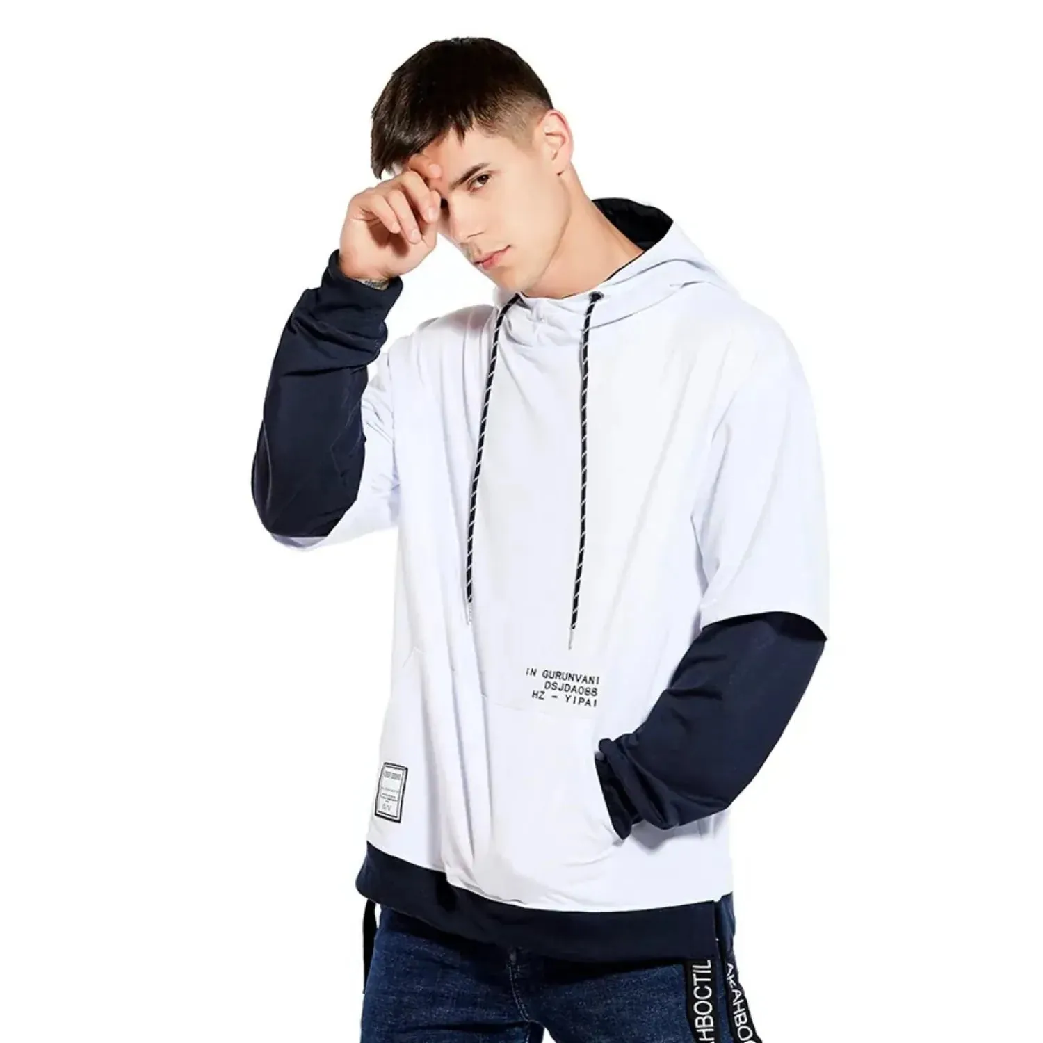 Faux Layered Men's Hoodie: Skater/Streetwear Casual Up To 5XL