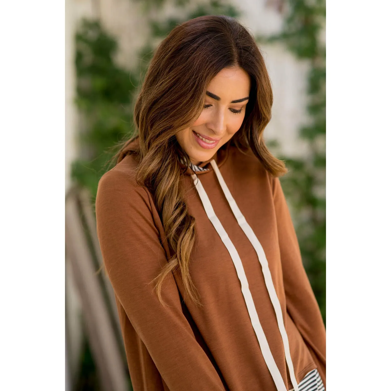 Faux Layered Stripe Lined Hoodie