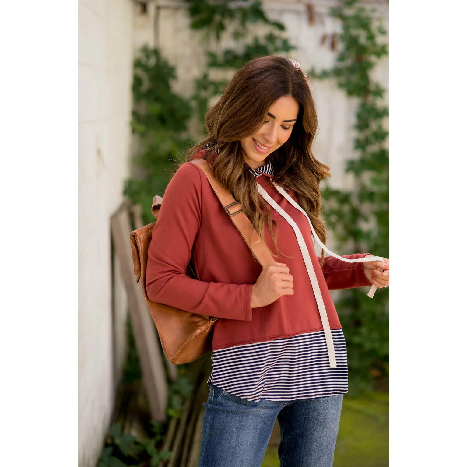 Faux Layered Stripe Lined Hoodie