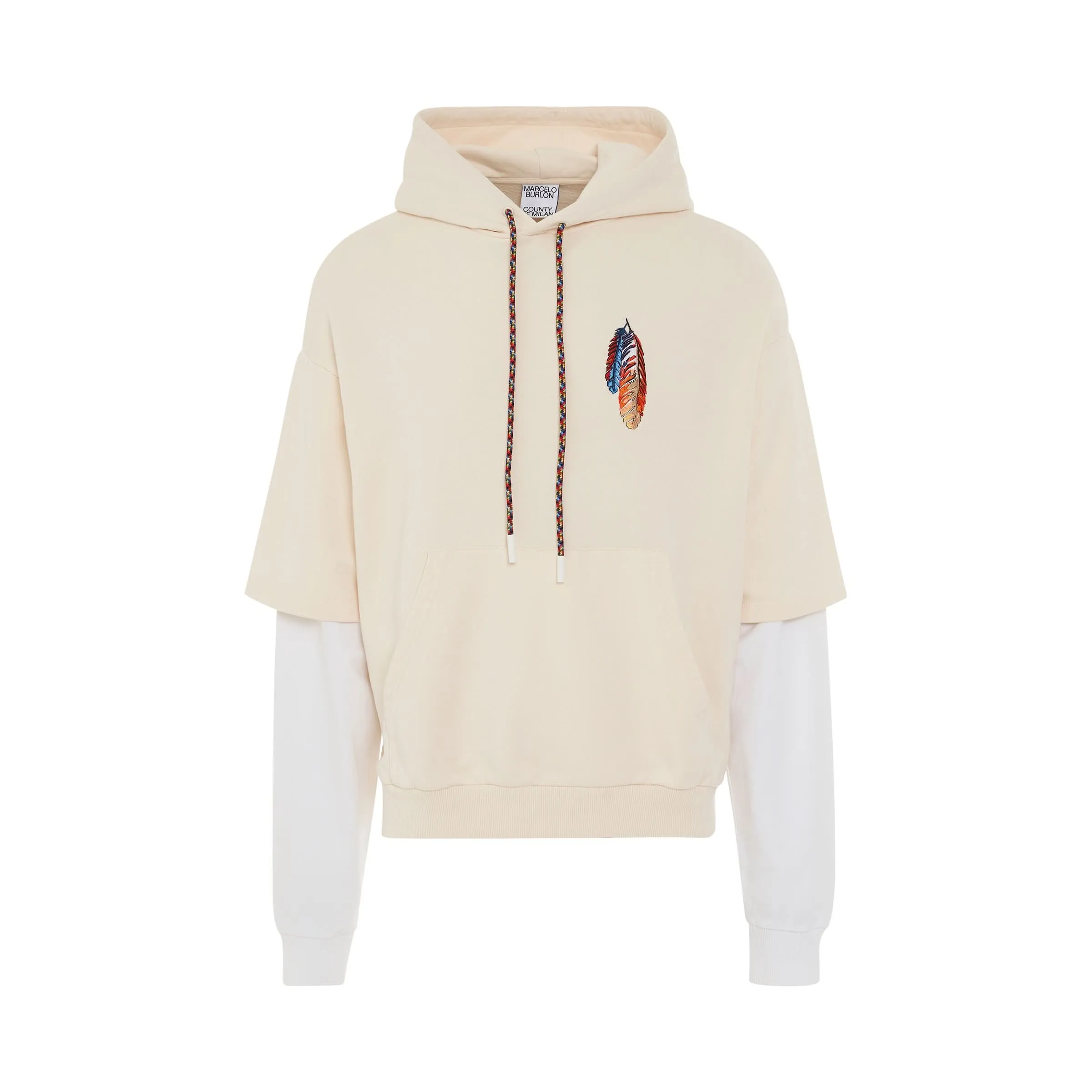 Feathers Double Sleeve Oversized Hoodie in Ecru