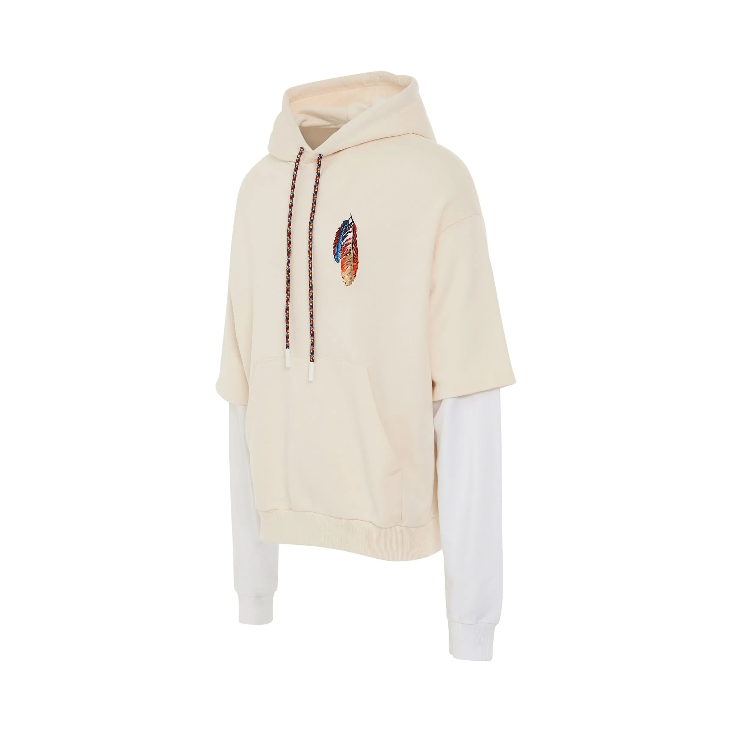 Feathers Double Sleeve Oversized Hoodie in Ecru