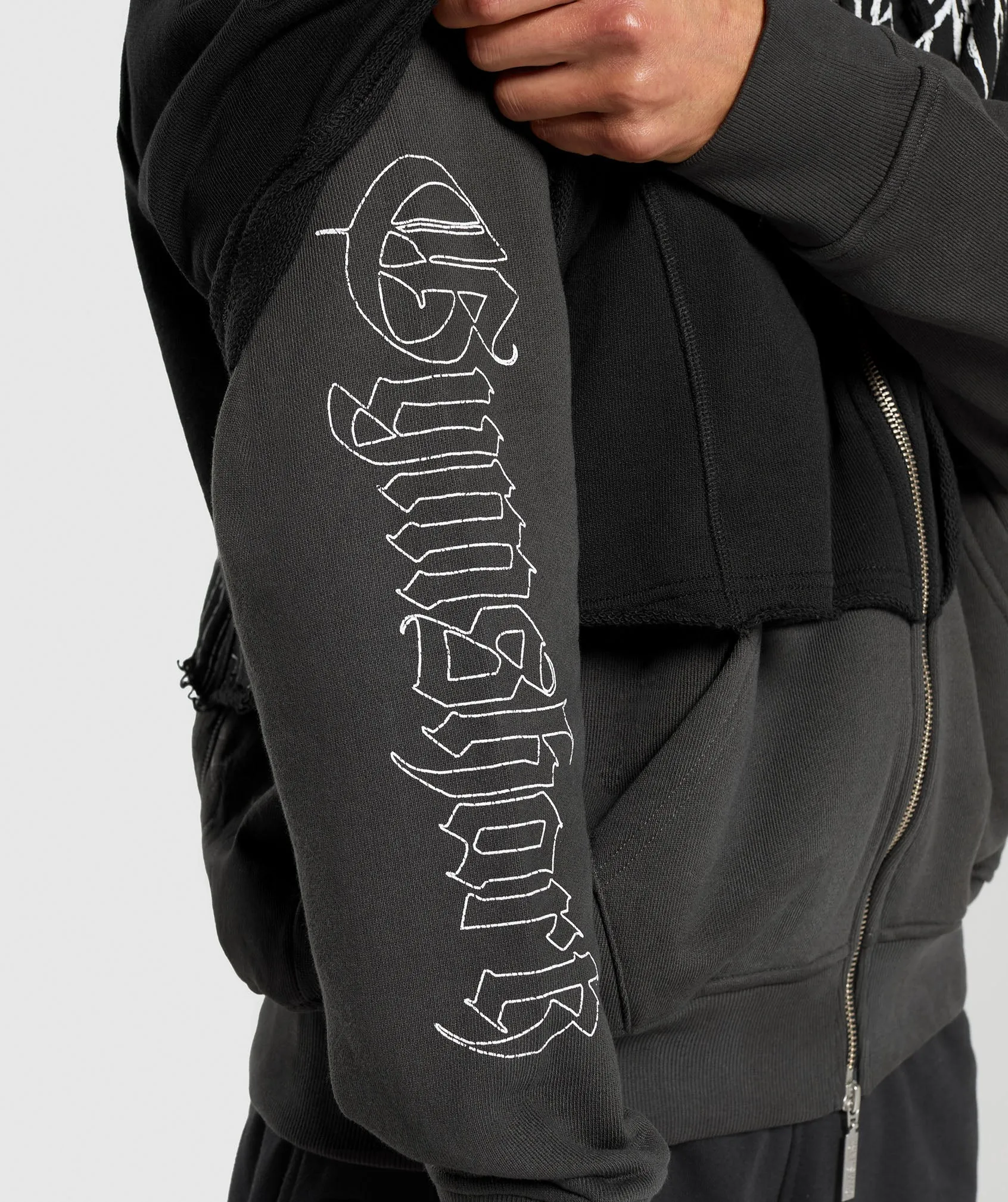 Gymshark Layered Zip Up Hoodie - Black/Asphalt Grey