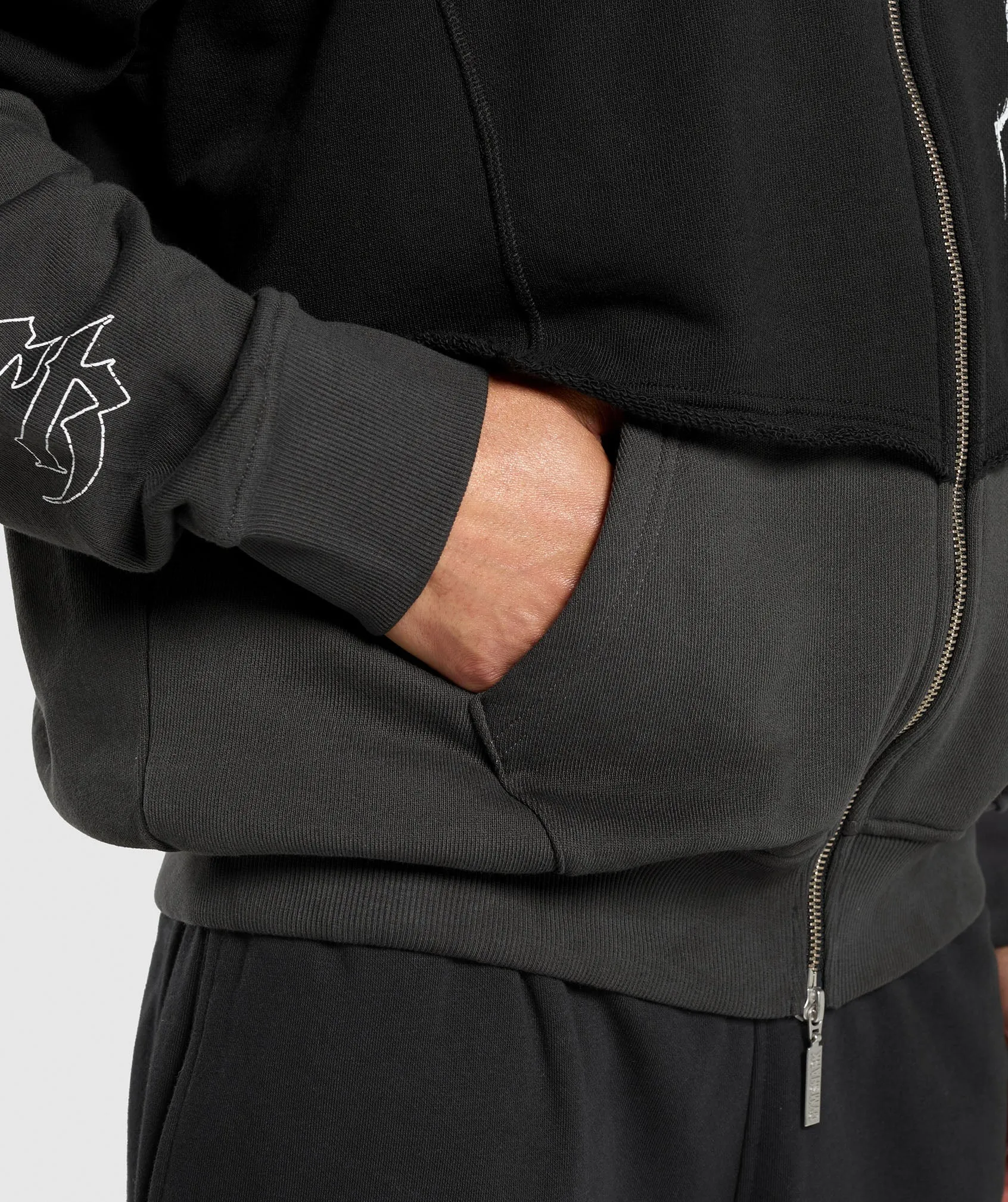 Gymshark Layered Zip Up Hoodie - Black/Asphalt Grey