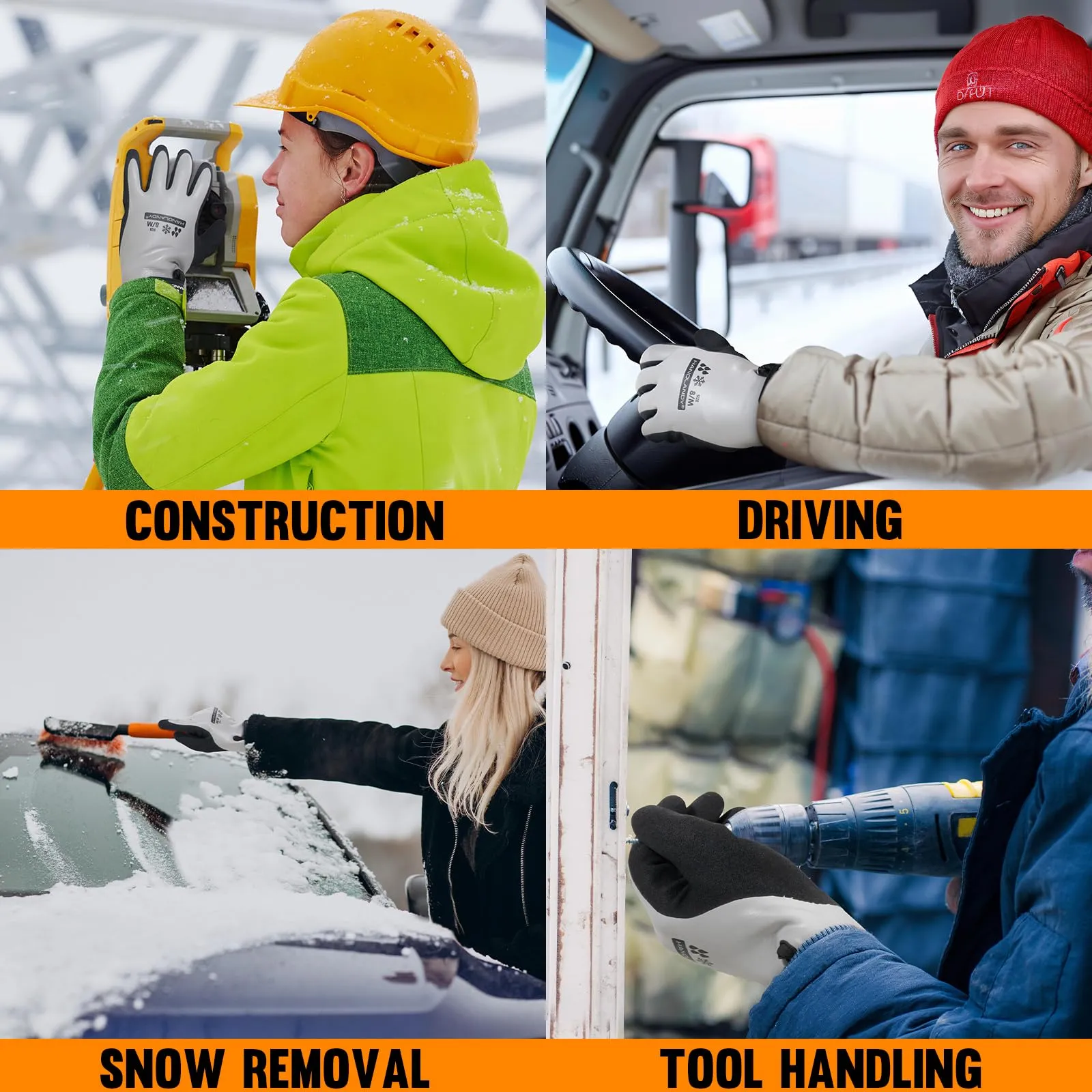 HANDLANDY Waterproof Work Gloves for Cold Weather, Insulated Winter Freezer Work Gloves with Grip for Men Women 2 Pairs 11175/11176