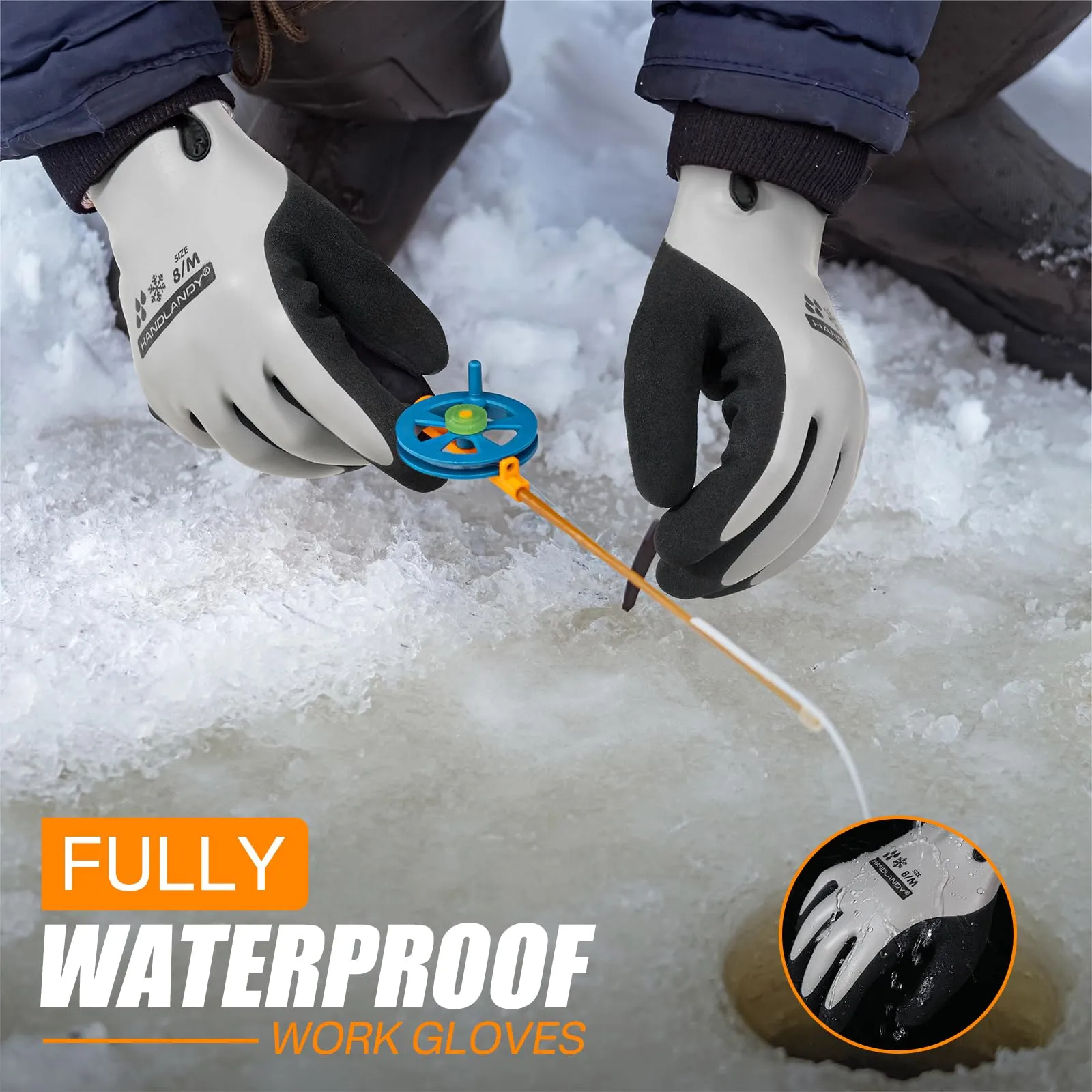 HANDLANDY Waterproof Work Gloves for Cold Weather, Insulated Winter Freezer Work Gloves with Grip for Men Women 2 Pairs 11175/11176