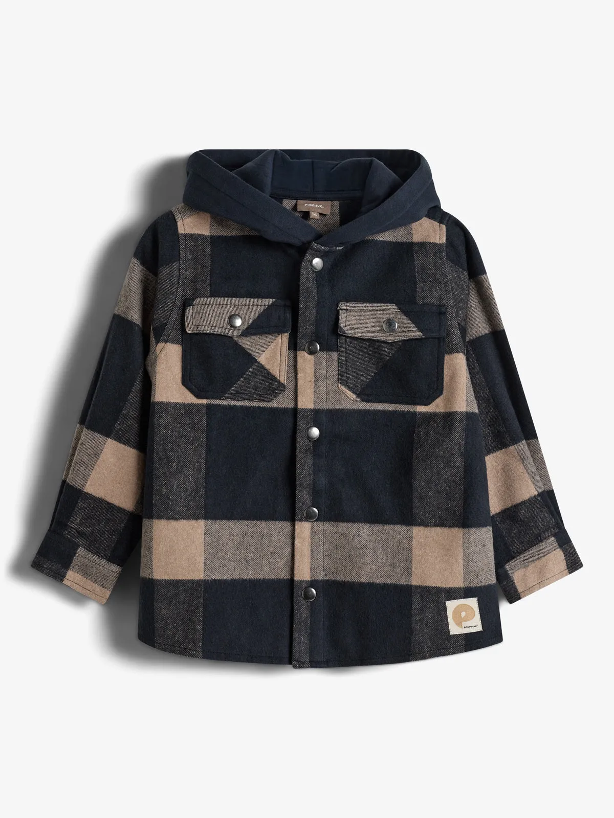 Hooded Plaid Shacket - Kids - Navy/beige