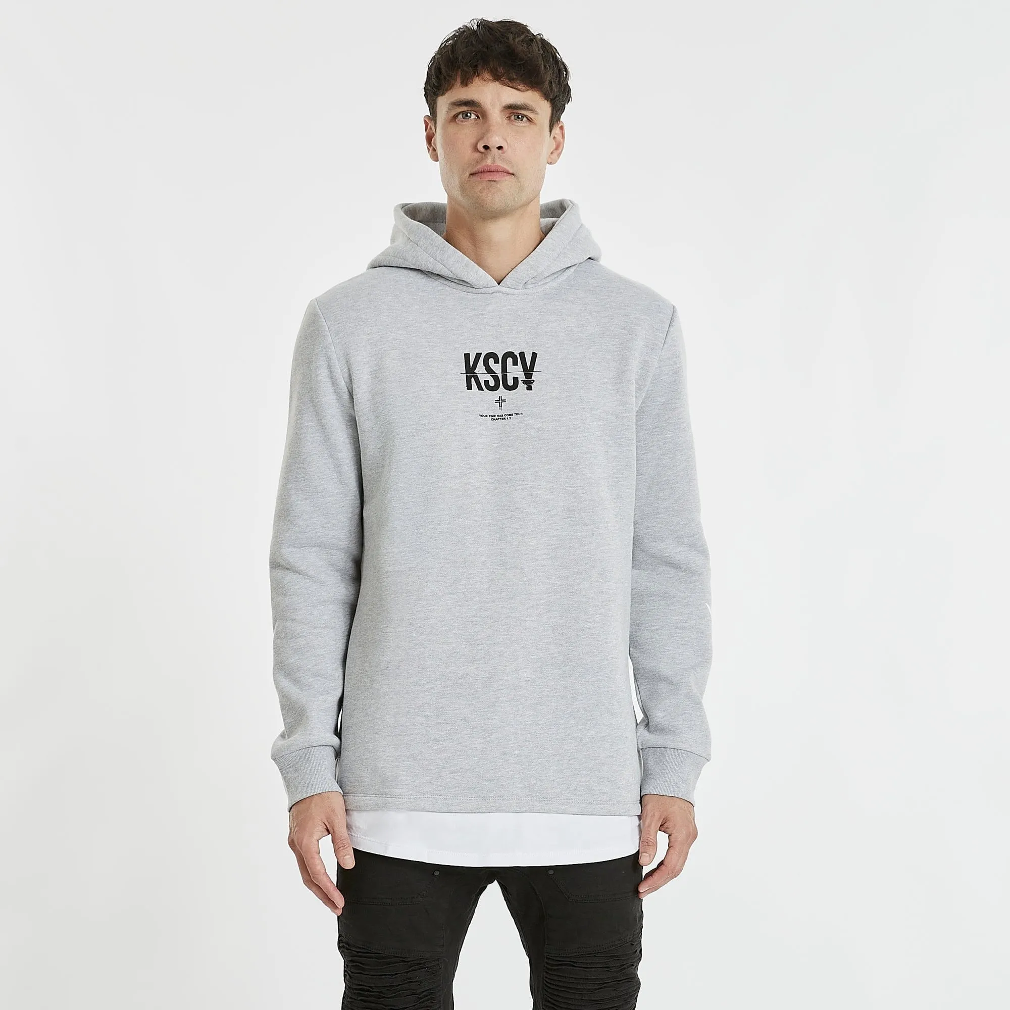 KISS CHACEY Mens Vallemar Layered Hooded Sweater Grey Marle