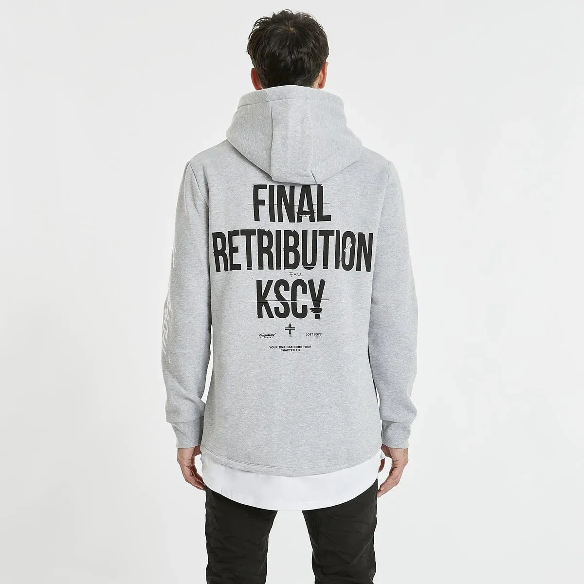 KISS CHACEY Mens Vallemar Layered Hooded Sweater Grey Marle