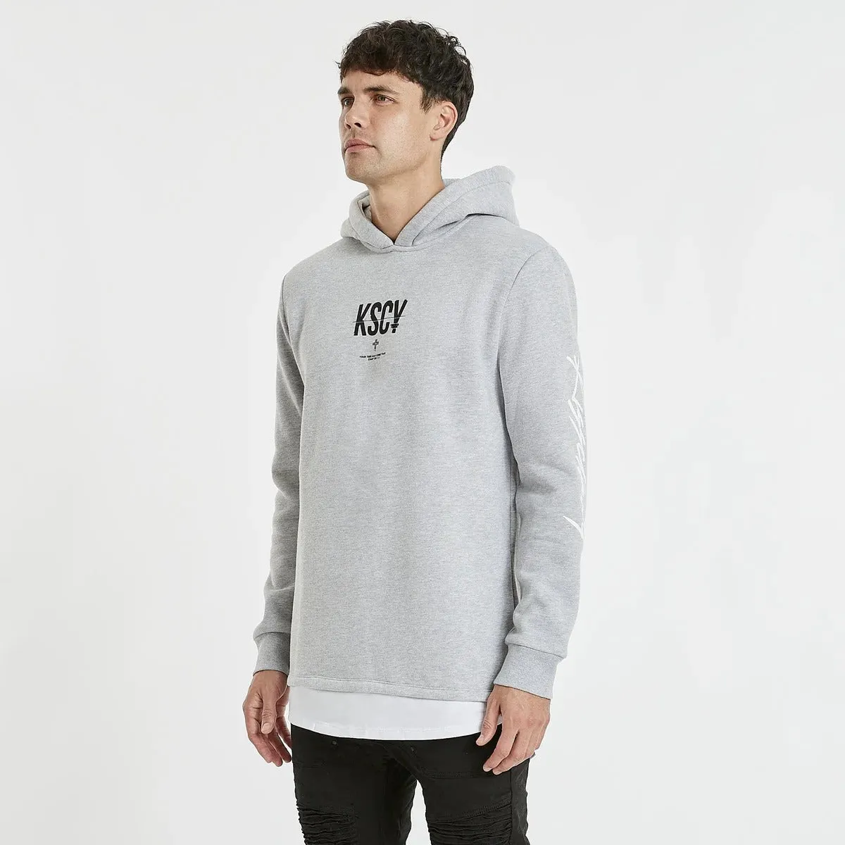 KISS CHACEY Mens Vallemar Layered Hooded Sweater Grey Marle