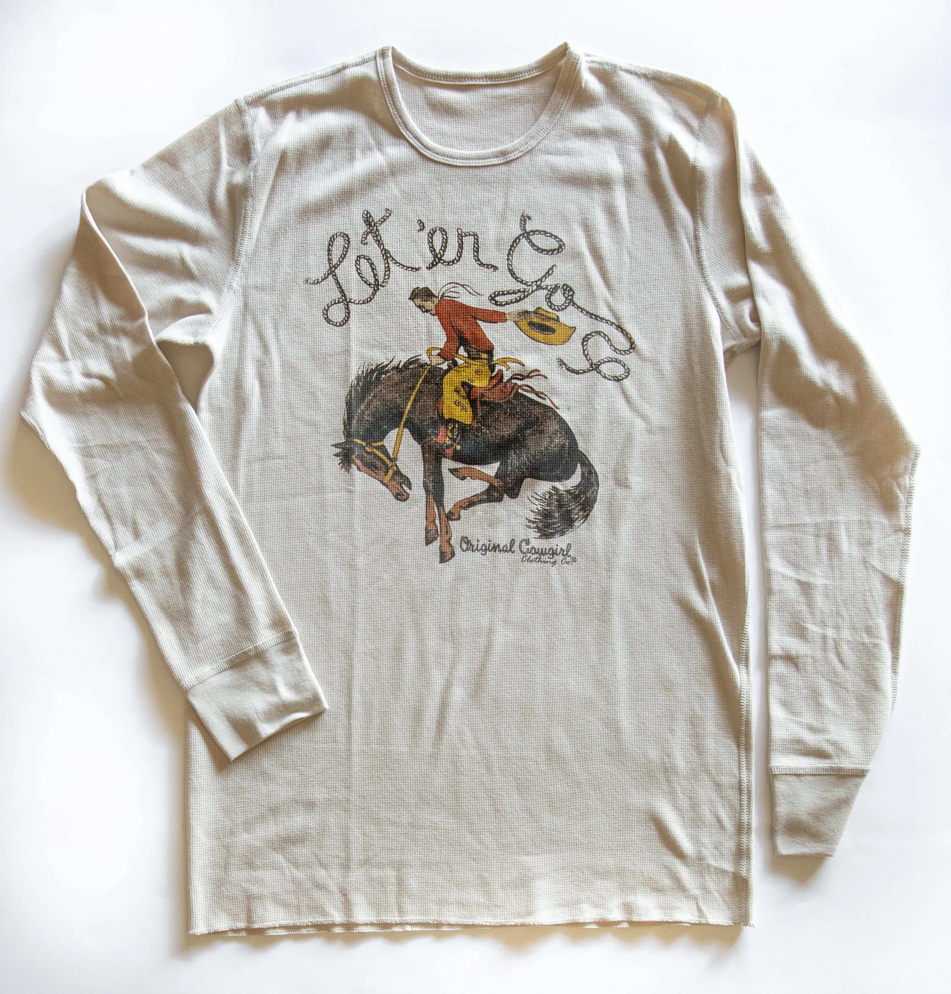 Let'er Go Saddle Bronc Rider Thermal Long Sleeve Tee (made 2 order) RBR