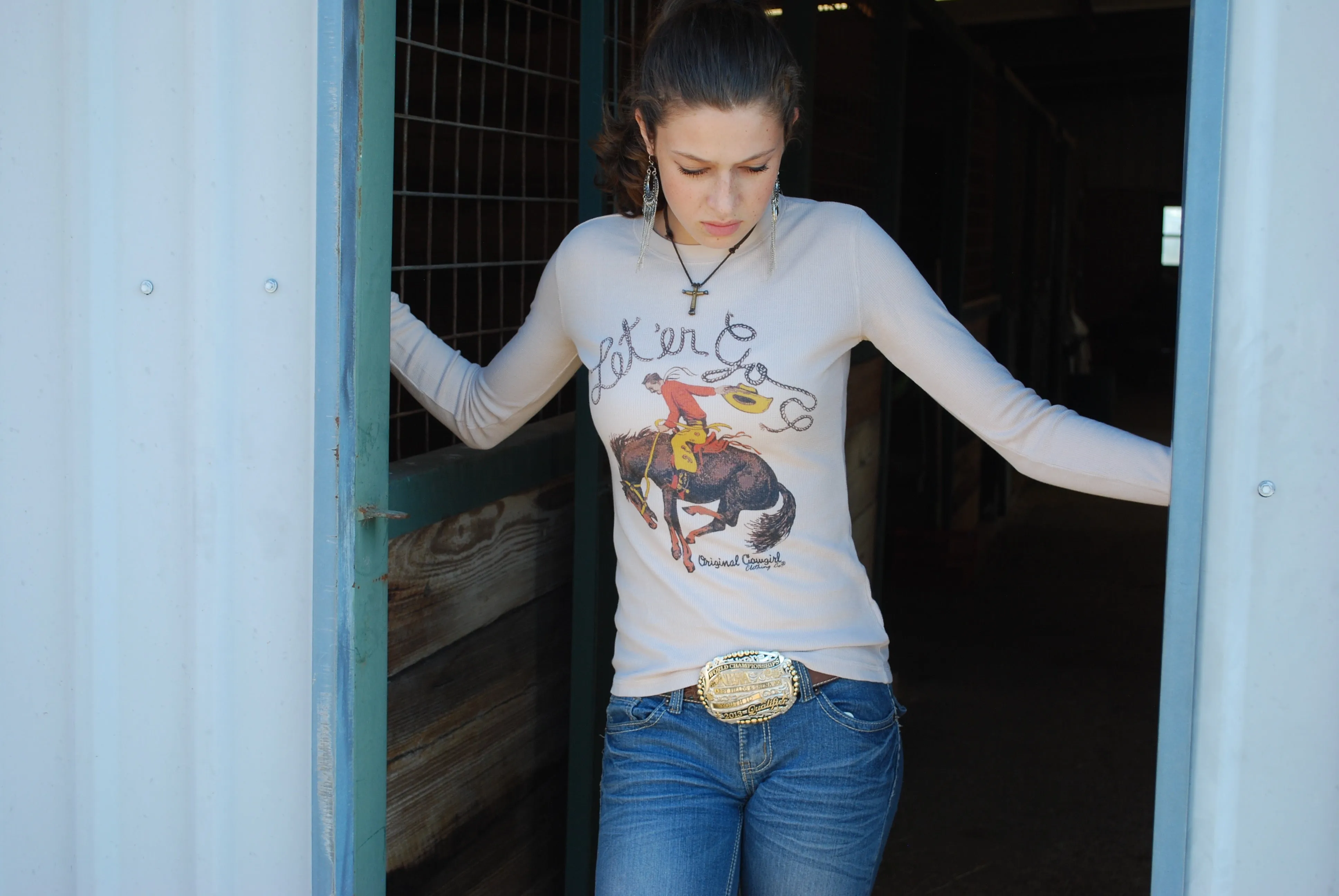 Let'er Go Saddle Bronc Rider Thermal Long Sleeve Tee (made 2 order) RBR