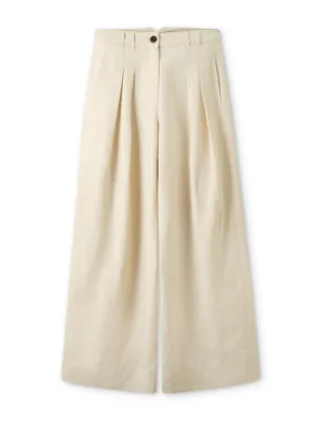 Linen-blend pleated wide-leg pant