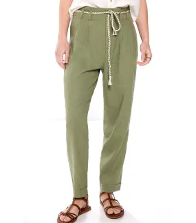 Linen Trousers with Cord Belt Green