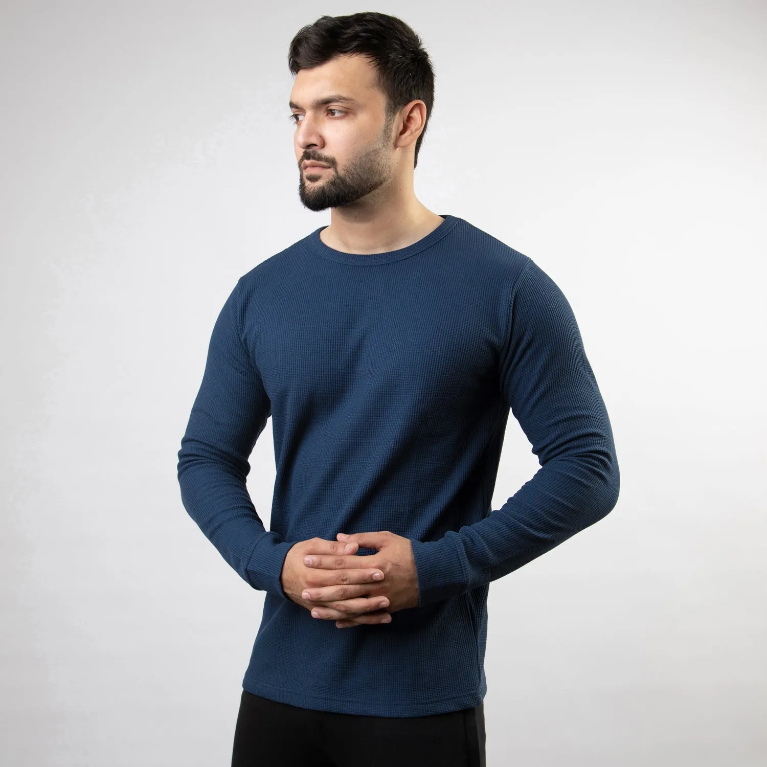 Powder Blue Thermal Full Sleeves Waffle-Knit