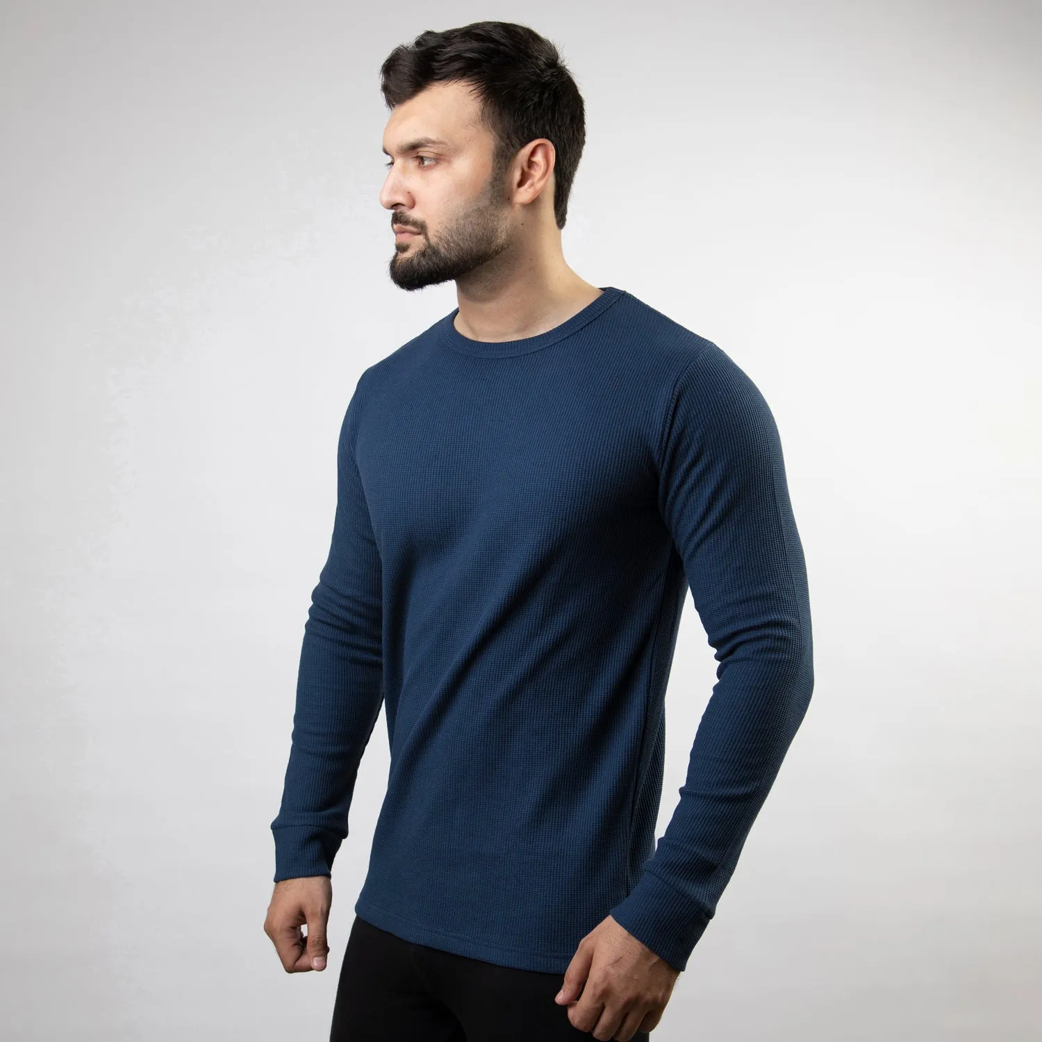 Powder Blue Thermal Full Sleeves Waffle-Knit