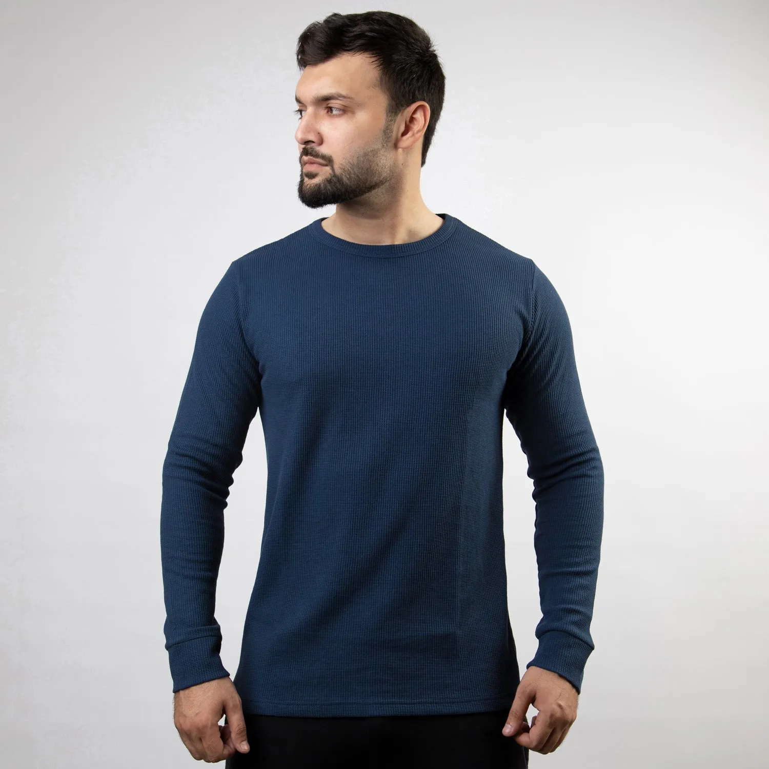 Powder Blue Thermal Full Sleeves Waffle-Knit