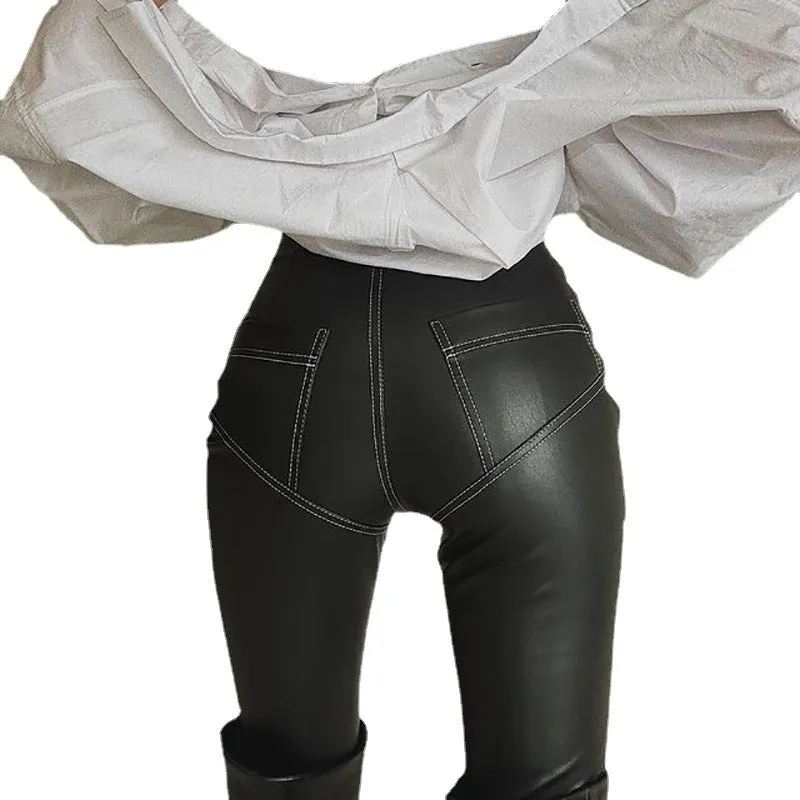 PU leather stretch tight pants