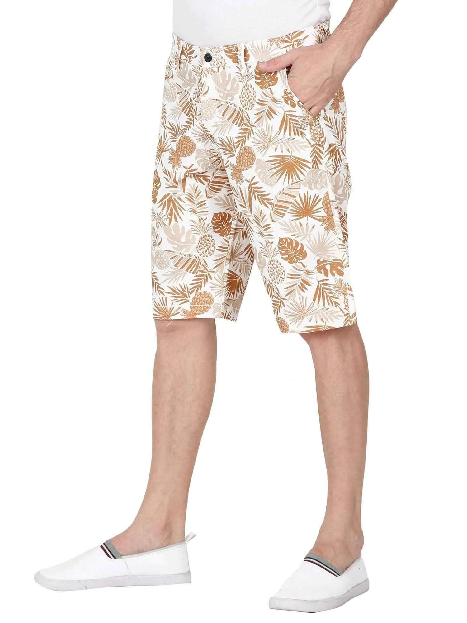 Rusty Men Tropical Leaf Printed Cotton Shorts