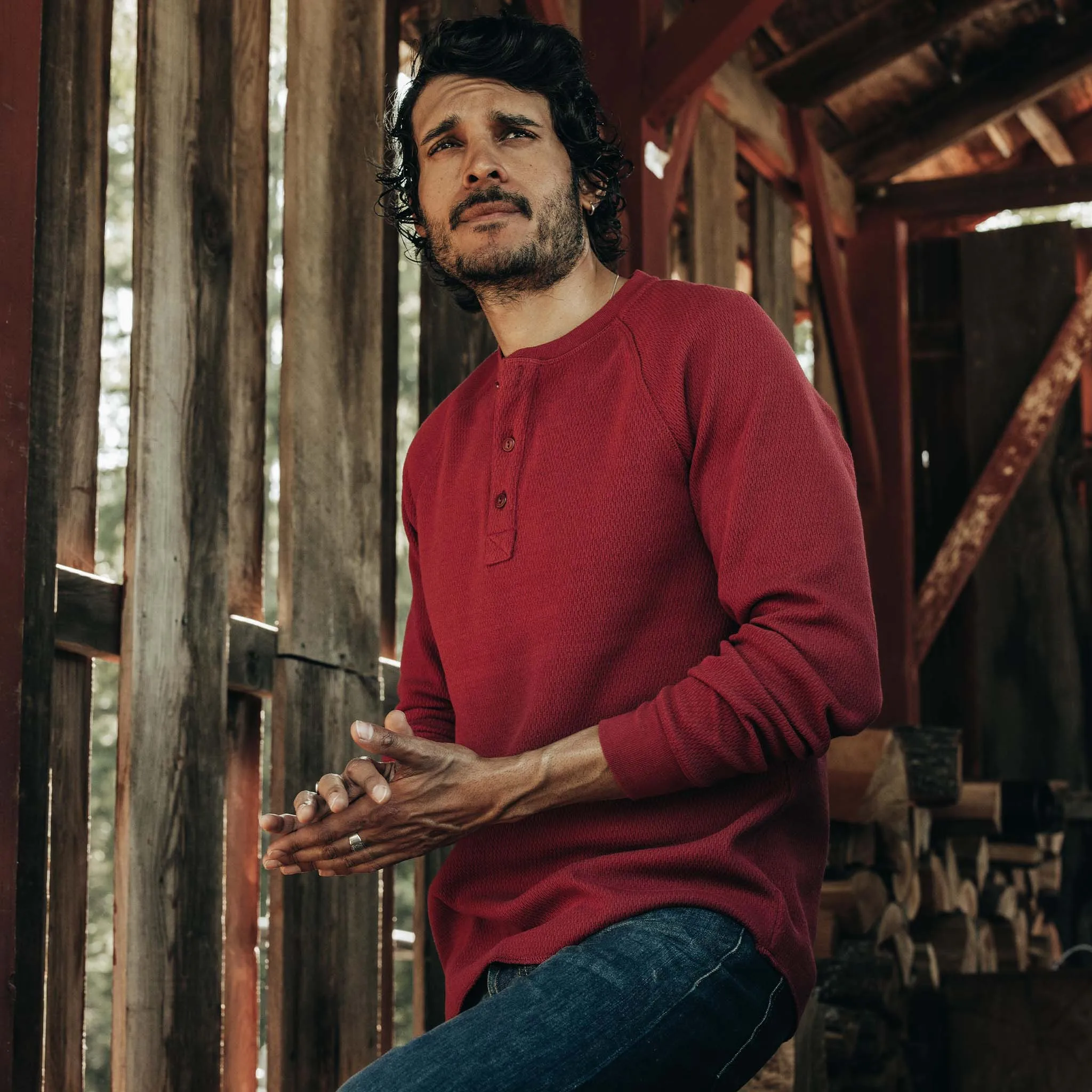 The Heavy Bag Waffle Henley in Burgundy