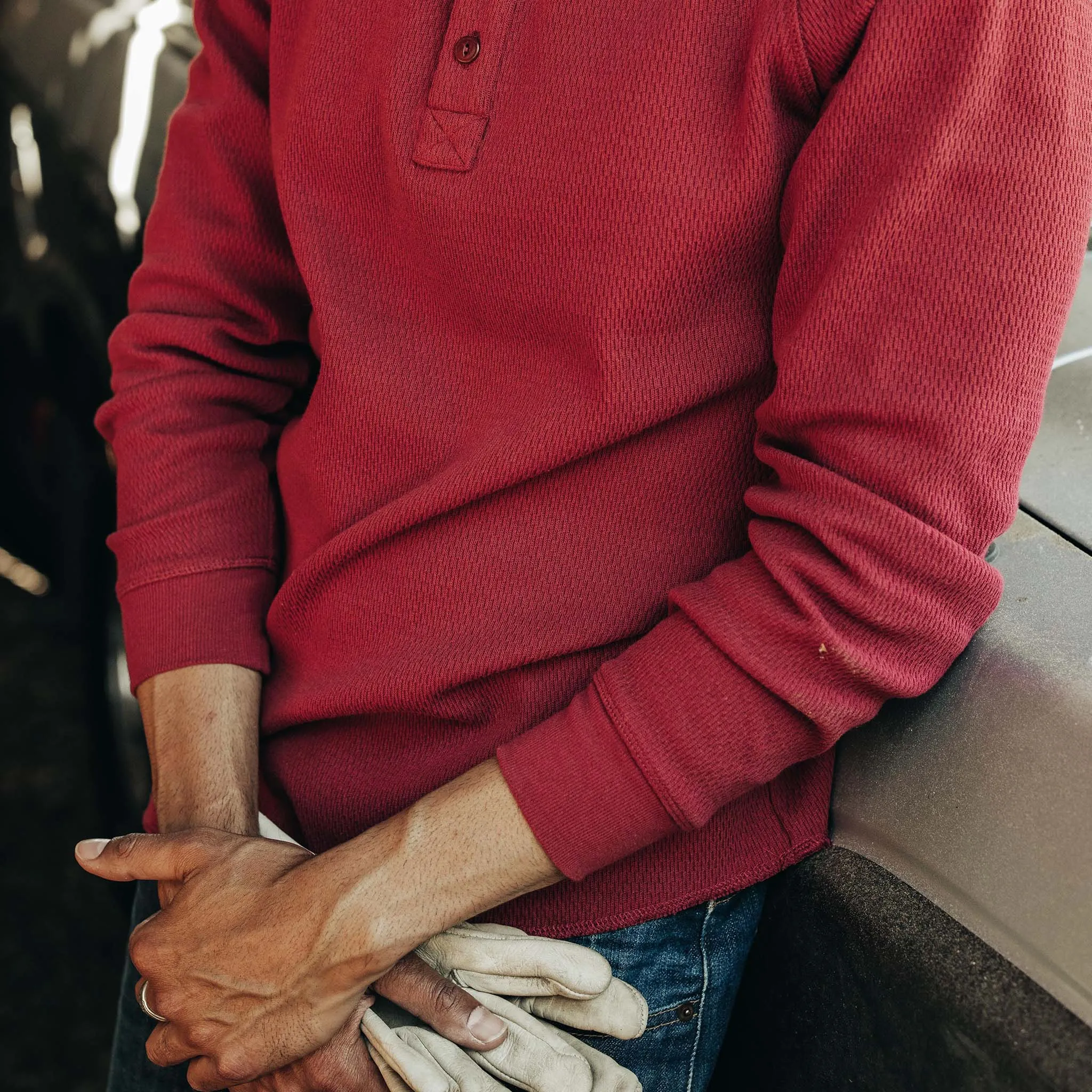 The Heavy Bag Waffle Henley in Burgundy