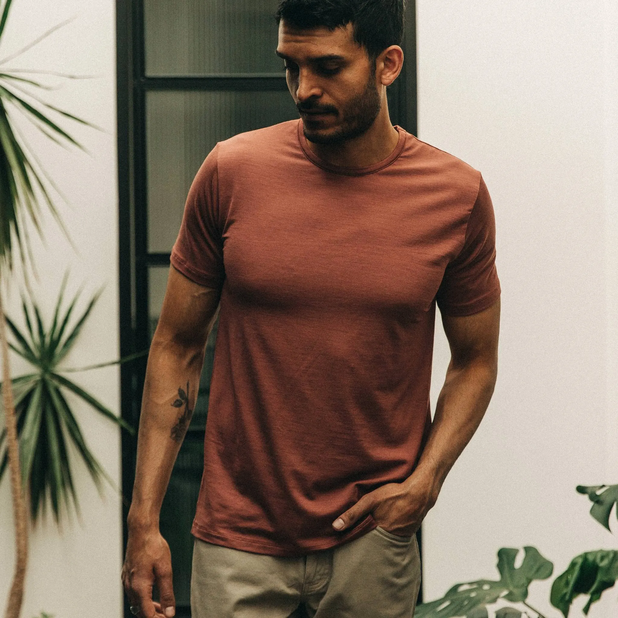 The Merino Tee in Brick Red