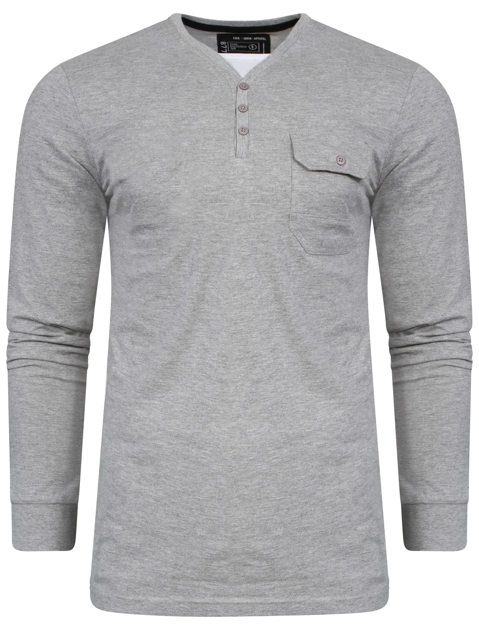 Whyer Mock T-Shirt Insert Long Sleeve T-Shirt in Light Grey Marl - Dissident