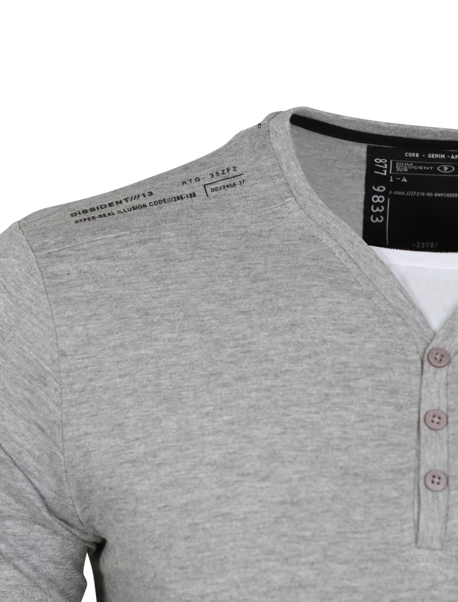 Whyer Mock T-Shirt Insert Long Sleeve T-Shirt in Light Grey Marl - Dissident